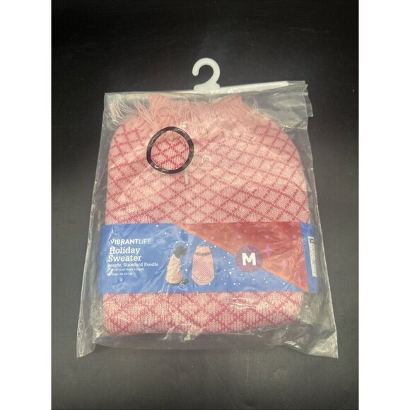 Vibrant Life Holiday Pink Tassel Diamond Knit Dog Sweater SZ Med(20-50lbs) NEW - Picture 1 of 6